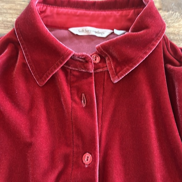 Soft Surroundings red velvet boyfriend tunic shirt PS - Picture 3 of 6